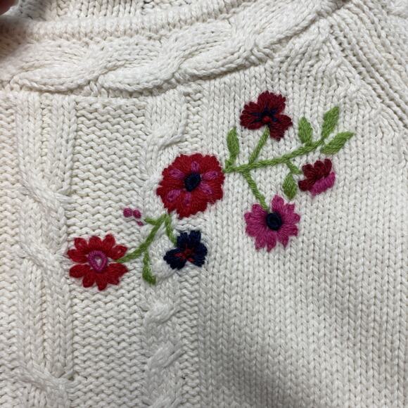 Hanna Andersson Sweater Womens XL Ivory Wool Blend Embroidered Floral Pullover - Picture 6 of 8